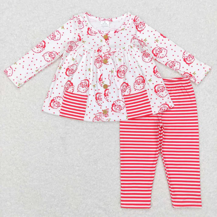 RTS NO MOQ Sibling Baby girls clothes Christmas pocket long-sleeved trousers suits