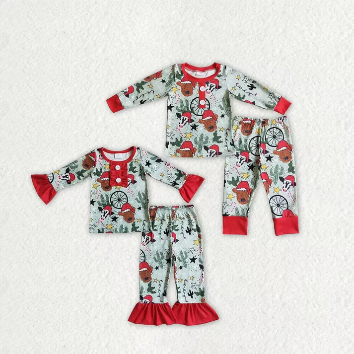 RTS NO MOQ Sibling Baby girls clothes Christmas long-sleeved trousers suits