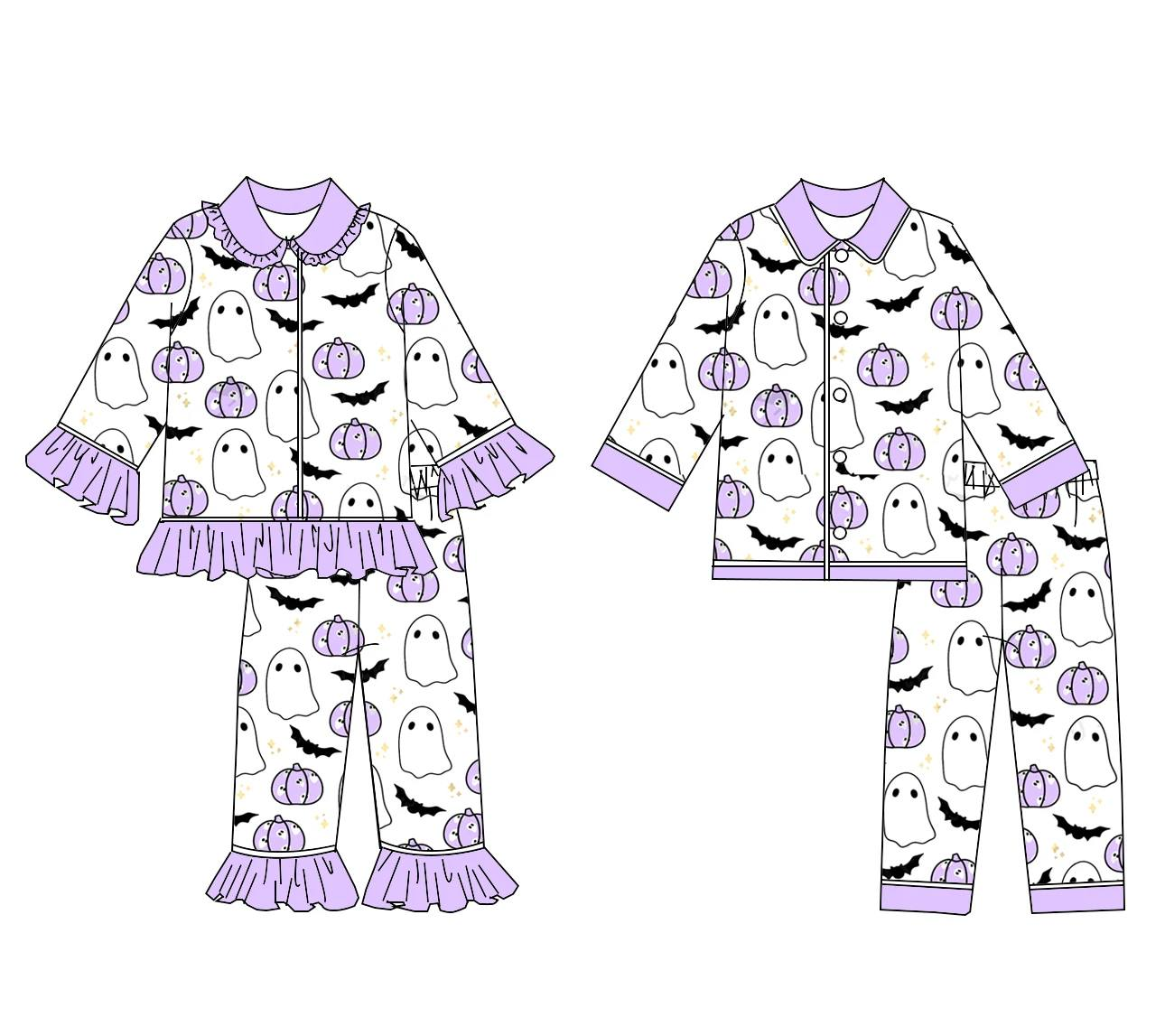 Custom moq 5 each style eta 6-7weeks baby girl clothes ghost long sleeve pants sets 1 and sets 2-25.8.9