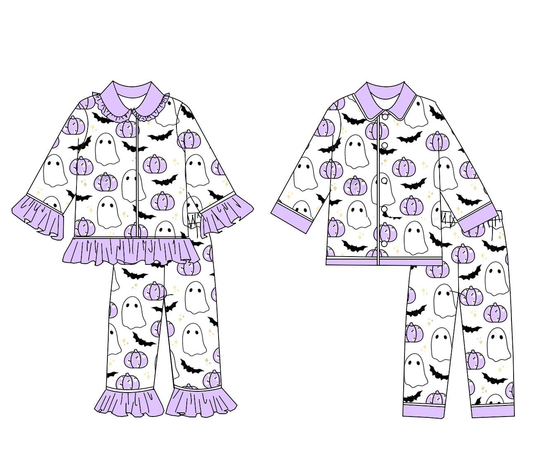 Custom moq 5 each style eta 6-7weeks baby girl clothes ghost long sleeve pants sets 1 and sets 2-25.8.9