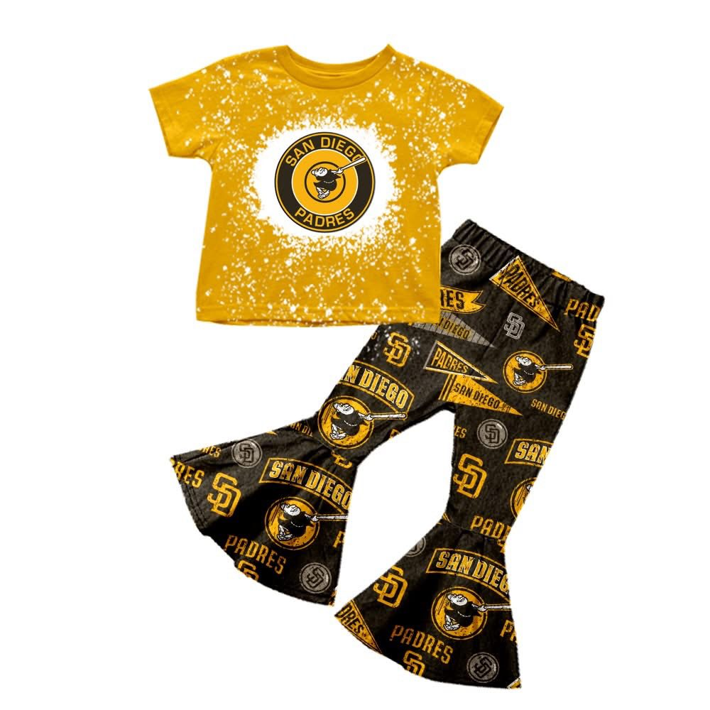 Custom moq 5 mix size milk silk eta 6-8weeks summer team yellow baby girls clothes team short sleeve pants sets-25.7.15