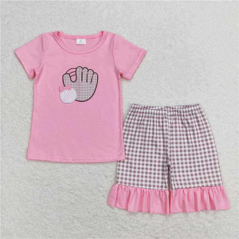 RTS NO MOQ Embroidery baseball short-sleeved shorts suit & short-sleeved sets and romper