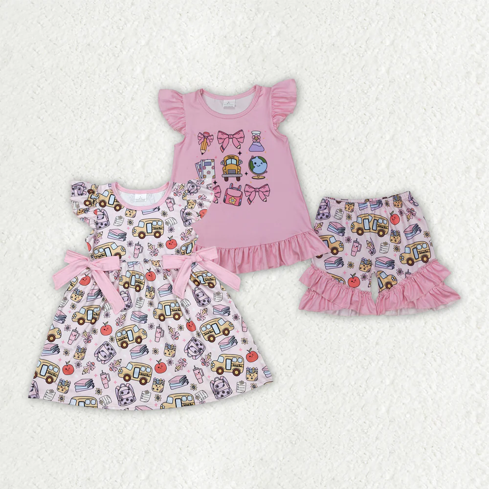 RTS NO MOQ Girls Boys back to school short sleeve Clothes Sets dress