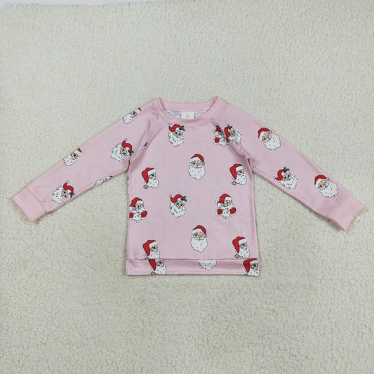 RTS NO MOQ（In Stock) GT1111 Pink Santa Claus snowflake long-sleeved top