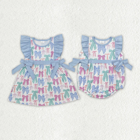 RTS NO MOQ Baby Girls Colorful bow Rompers Dresses