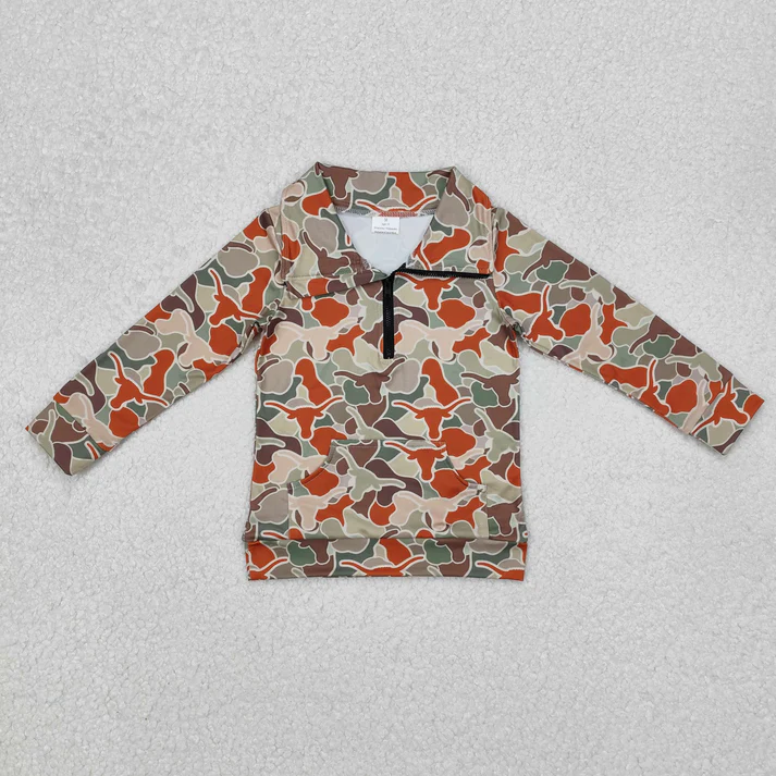 RTS NO MOQ Sibling baby boy girl clothes camouflage zipper long-sleeved tops