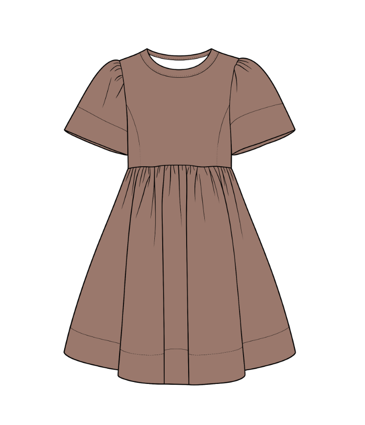 custom moq 5 mix size cotton Baby Girls Solid Short Sleeve Round Neck Gathered Waist Swing Dress