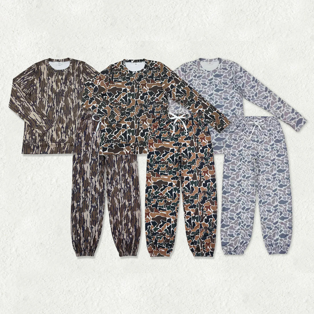 RTS NO MOQ Sibling adult Women's brown, green, and beige camouflage yoga long-sleeved top pants sets