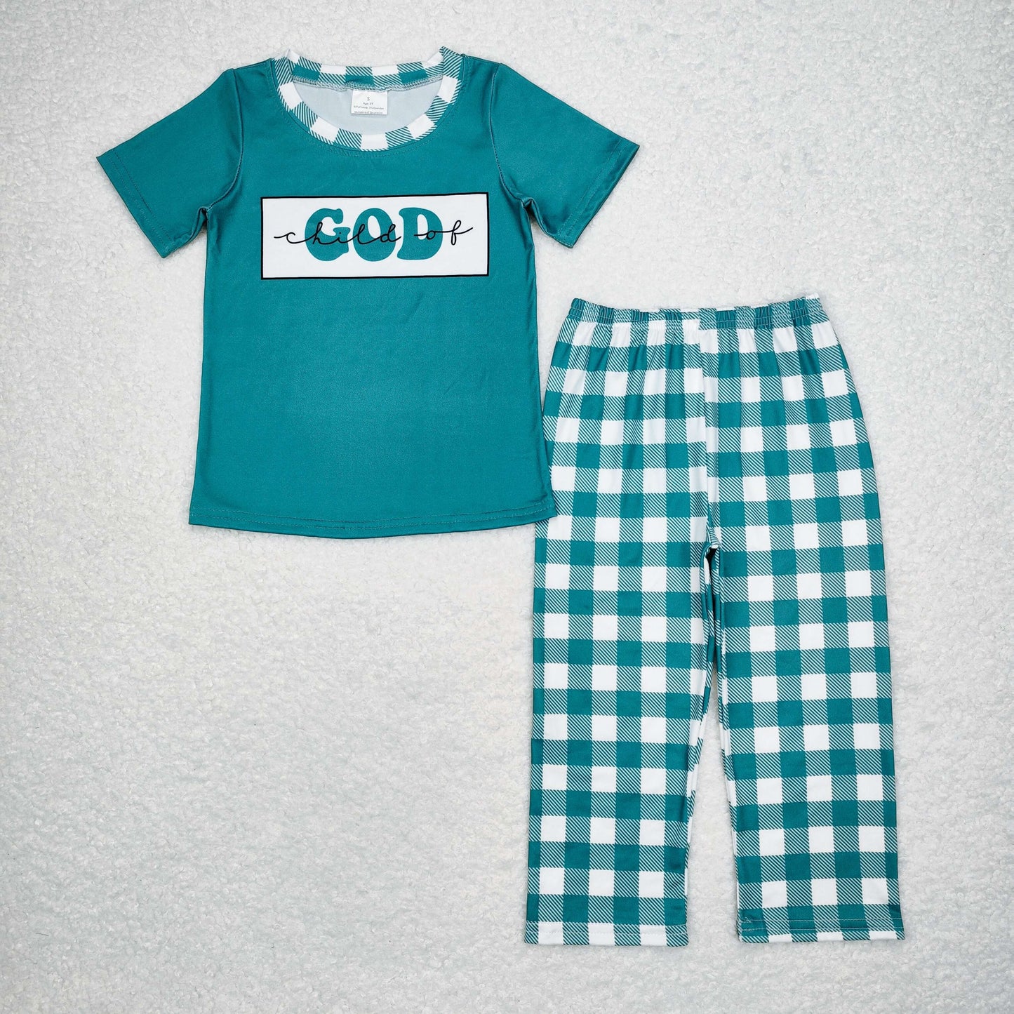 RTS NO MOQ（In Stock) BSPO0462 child of god green short sleeve plaid trouser suit