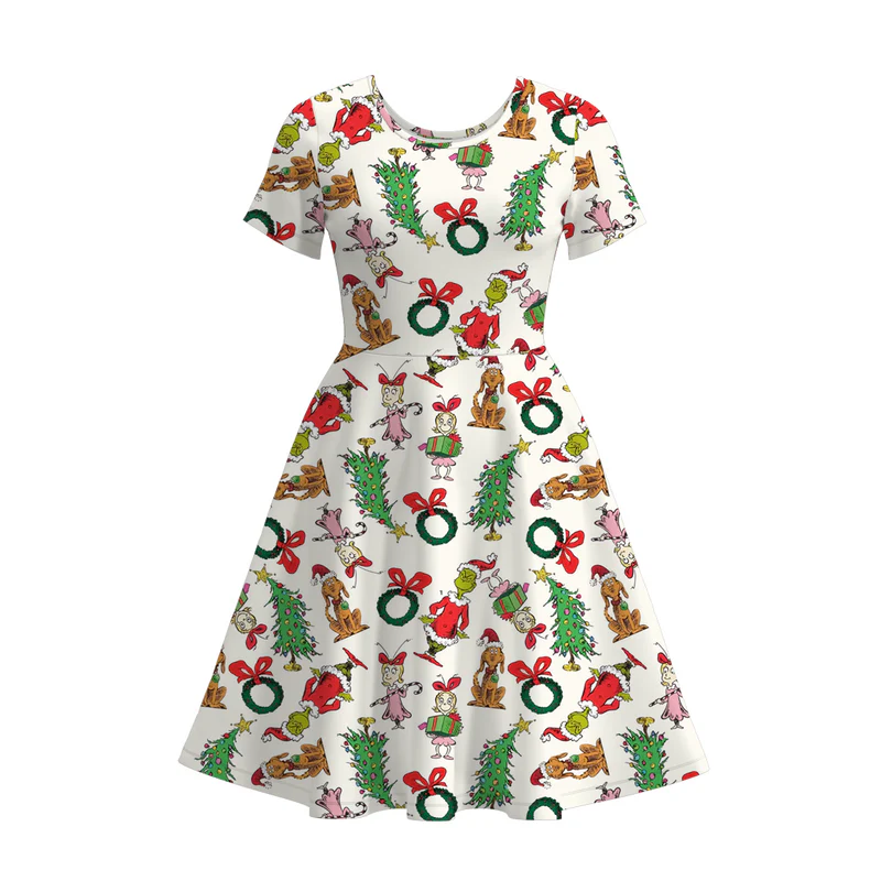 Custom moq 5 each style eta 6-7weeks Christmas baby girl short sleeve dress and long sleeve pants sets and shorts sets and top 1 and top 2 and adult dress