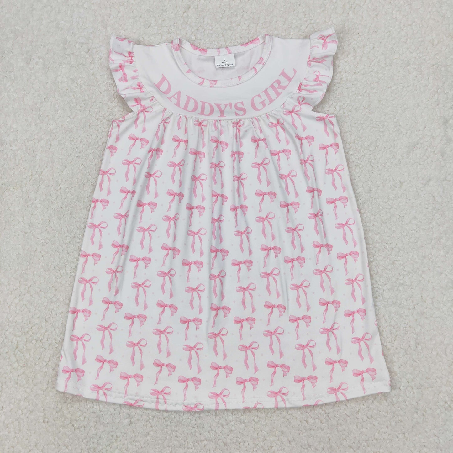 RTS NO MOQ ETA 5/7days Arrived GSD2054 daddy's girl pink bow pattern white flying sleeve dress