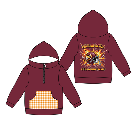 Custom moq 8 mix size milk silk summer team baby boy clothes brick red hooded long sleeve top-25.9.30