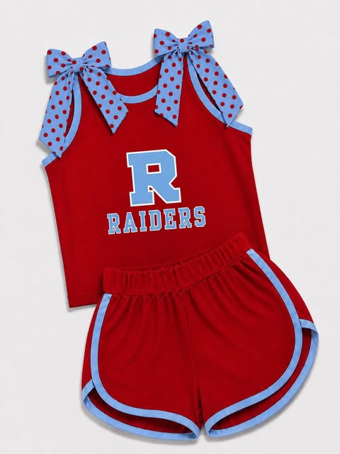 custom moq 5 mix size AITOLY0106  Baby Girls Tank Top With Polka Dot Bows Trim Elastic Waist Short Clothing Set