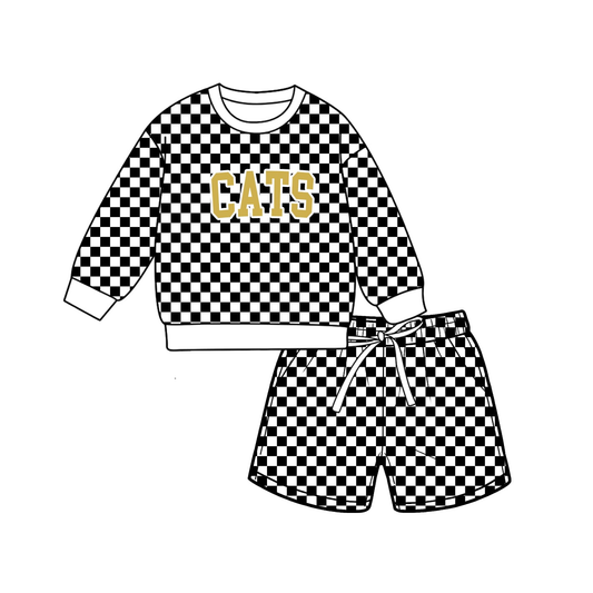 custom moq 5 mix size LW020702 hite and black checkered with gold writing CATS