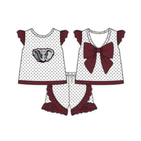 Deadline August 19 custom no moq  eta 6-7weeks Girls short-sleeved shorts elephant idea suit bow suit