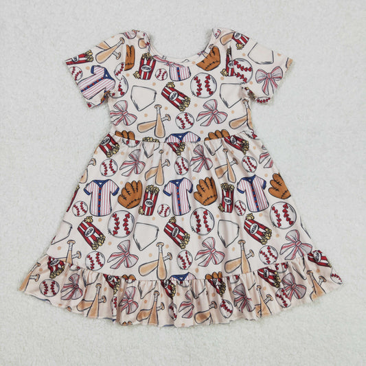RTS NO MOQ ETA 5/7days Arrived GSD1960 Baseball popcorn beige short-sleeved dress