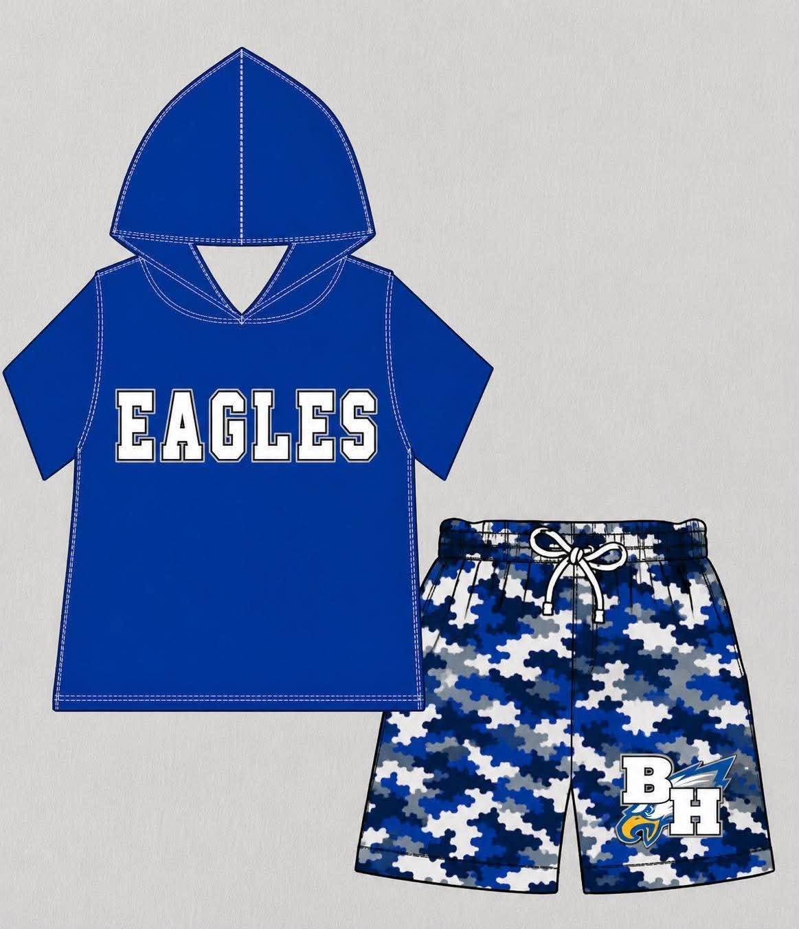 custom moq 5 mix size BAMA03 Baby Kids Short Sleeve Hooded Top Camouflage Shorts Two Piece Casual Outfit