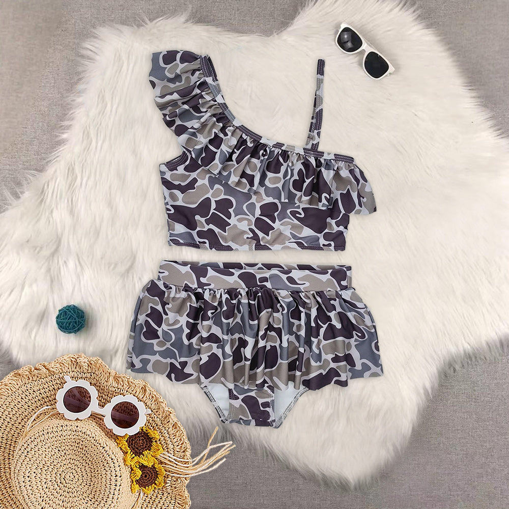 RTS NO MOQ baby girl clothes camouflage Short Skirt Set & Swimsuit
