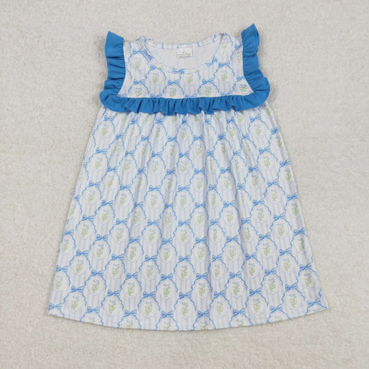 RTS NO MOQ ETA 5/7days Arrived GSD1893 Flower and leaf blue lace bow pattern striped sleeveless dress