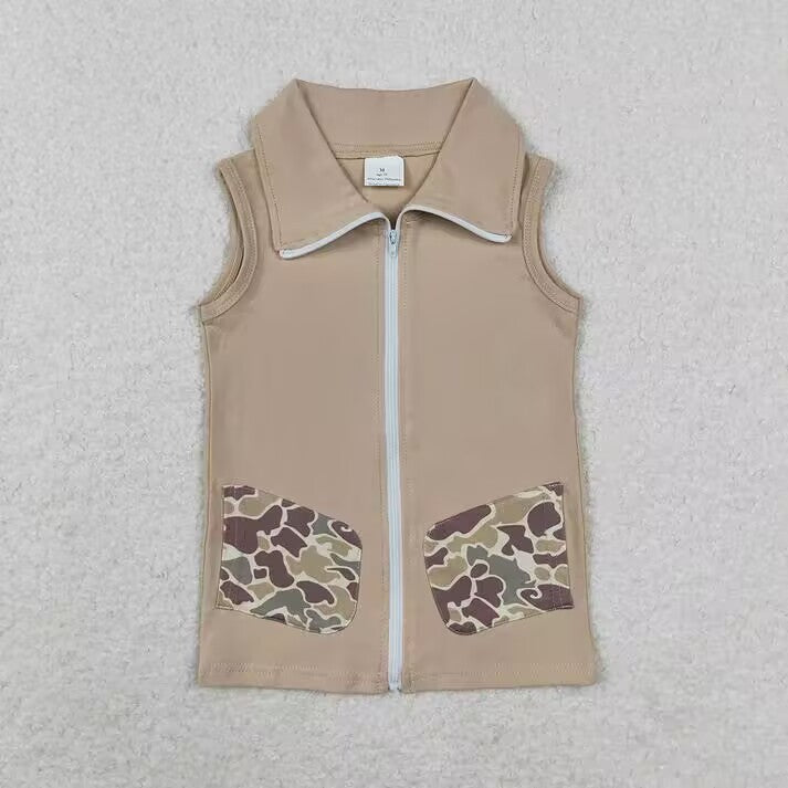 RTS NO MOQ Brown embroidered elk pattern long-sleeved suit & overalls & sleeveless romper & sleeveless zip-up vest