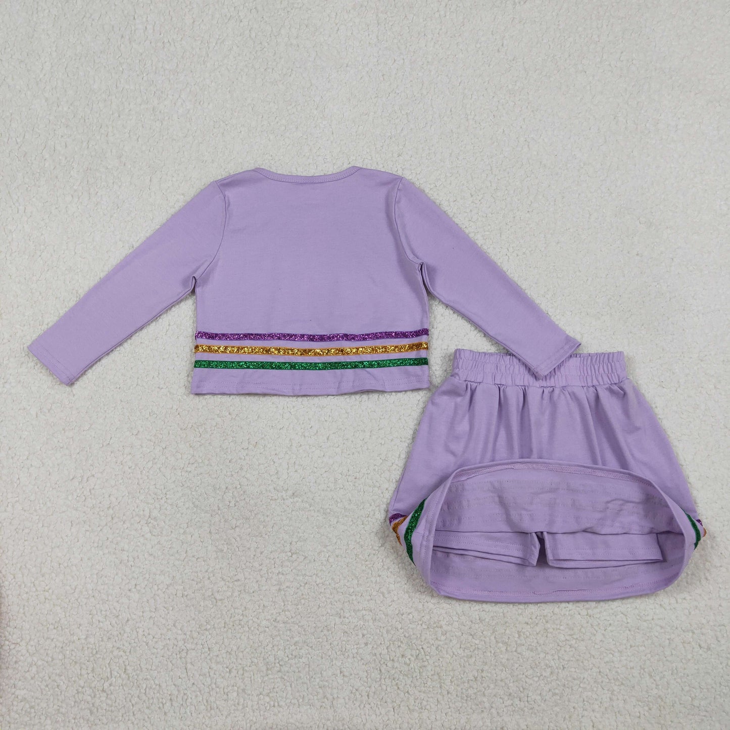 RTS NO MOQ（In Stock) GLD1573 Carnival Colorful Striped Purple Long-Sleeve Skirt Set