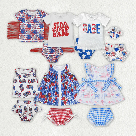 RTS no moq baby girls 4th of july Short Sleeve briefs sets