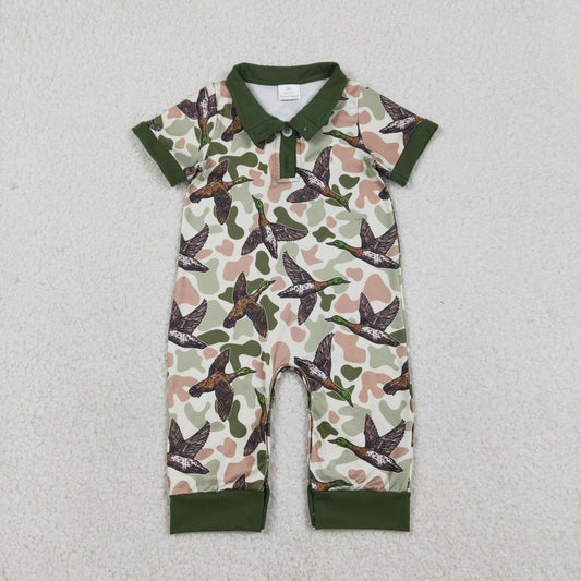 RTS NO MOQ（In Stock ) SR3634 Duck Brown-Green Camouflage Button Collar Short-Sleeved Jumpsuit