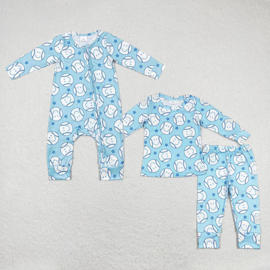 Baby boys baseball print blue Sibling Sister Clothes Sets