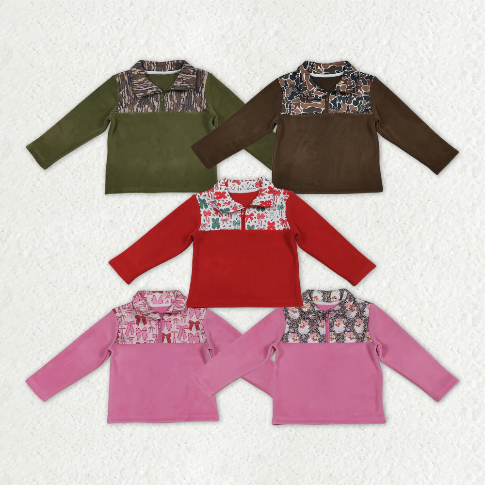 RTS NO MOQ Sibling Baby girl boy clothes plush zip-up long-sleeved topa fleece