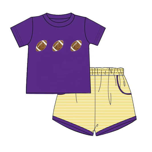 Custom moq 5 each style eta 6-7weeks baby boy clothes team purple short sleeves shorts sets-25.8.29