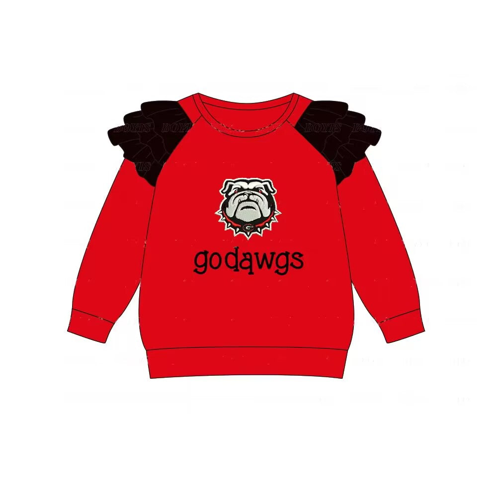 custom moq 3 eta 6-8weeks team G baby girls clothes red long sleeves top