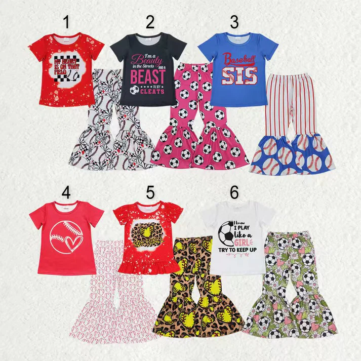 RTS NO MOQ Sibling Baby girl clothes baseball short-sleeved trousers pajamas suits