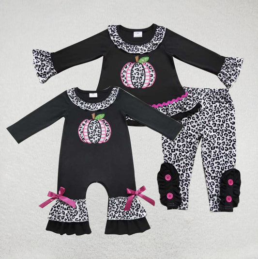 RTSEmbroidered pumpkin flowers, Halloween Embroidered Pumpkin Embroidered Black suit with embroidered leopard print