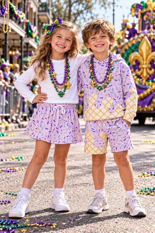 RTS NO MOQ Sibling baby girl clothes ice cream hooded Short-Sleeve Tops and skirts and shorts