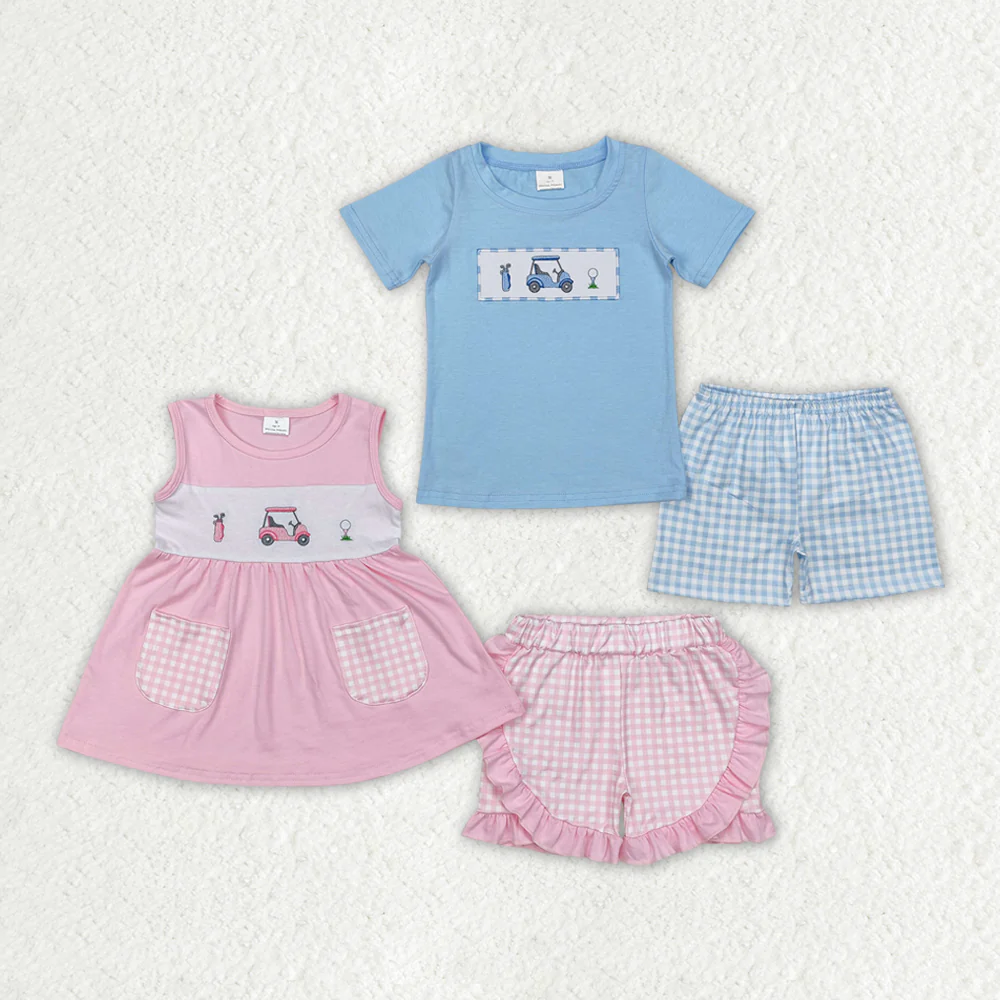 RTS Boys and girls embroidery Short Sleeve Shorts sets