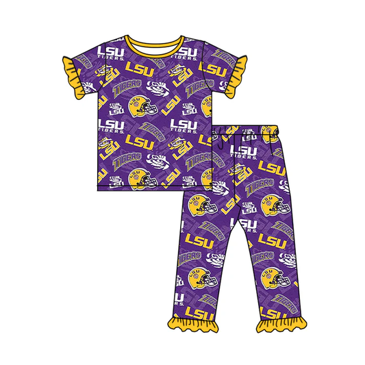 Custom summer teams baby girl clothes team purple short sleeve pants sets-25.8.5