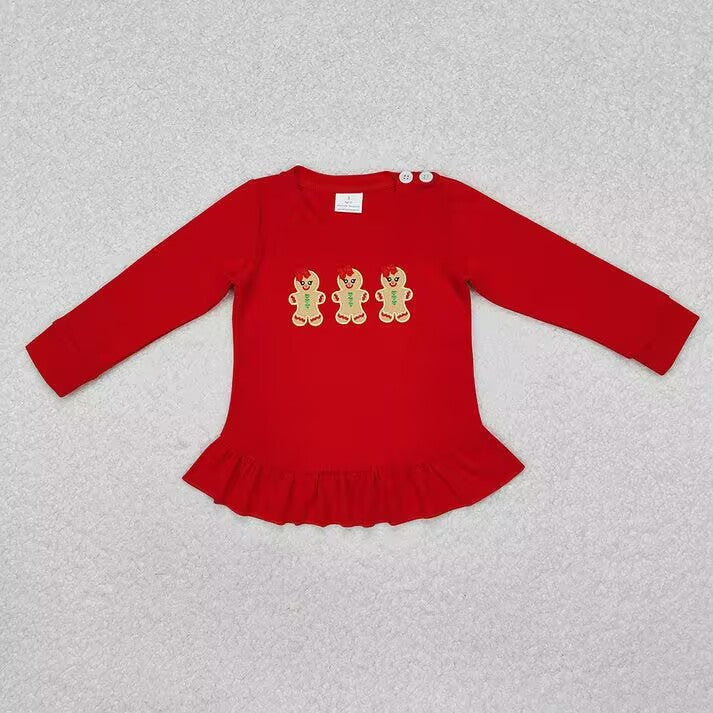 RTS NO MOQ  Christmas Cookie Bear Long Sleeve Top: Red & Green