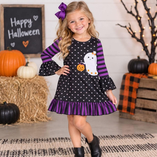 6 C6-22 Girls Purple Pumpkin Long Sleeve Dress