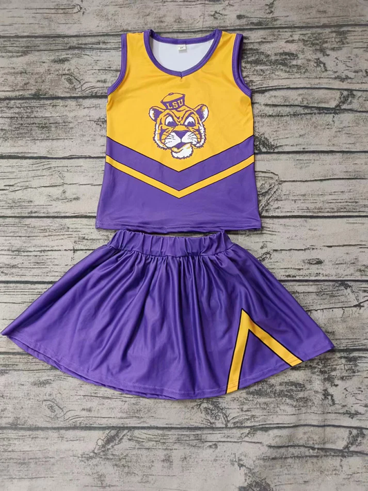 Custom moq 5 each style eta 6-7weeks baby girl clothes team purple sleeveless skirts sets-25.8.6