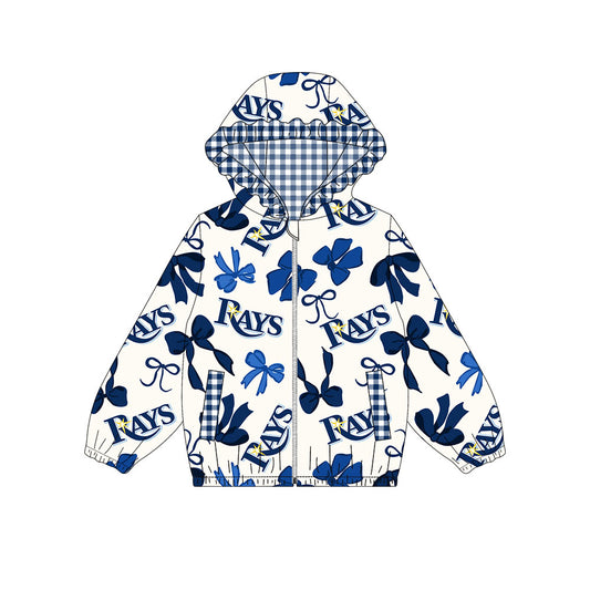 Custom moq 8 mix size milk silk summer team baby girls clothes bow blue hooded long sleeve top-25.9.26