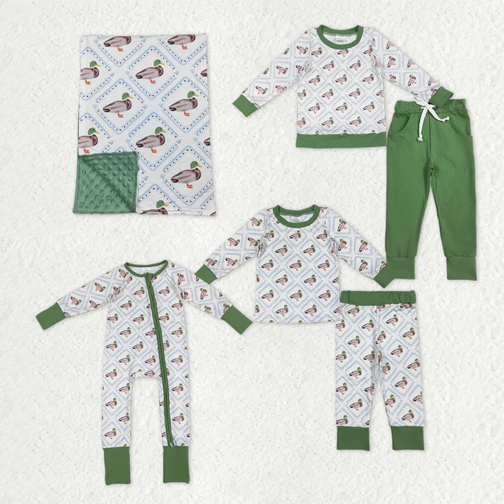 RTS NO MOQ Sibling Baby boy clothes duck long-sleeved trousers suit & romper and blanket