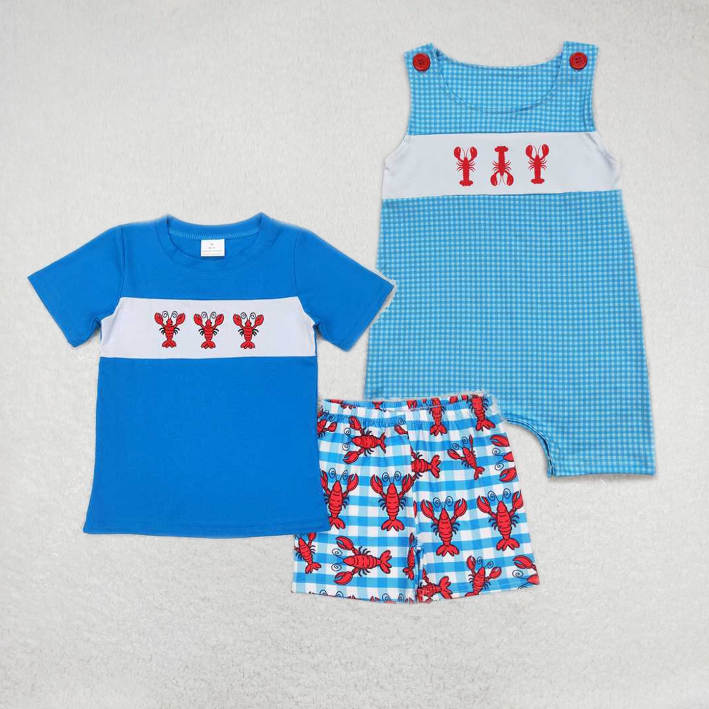 Baby boys lobster print blue Sibling Sister Clothes Sets