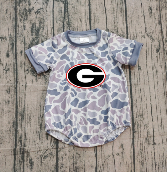 Custom moq 5 mix size milk silk Boy and Girl's Camouflage Gray Camouflage Romper, Milk Silk, Popular, Cute G
