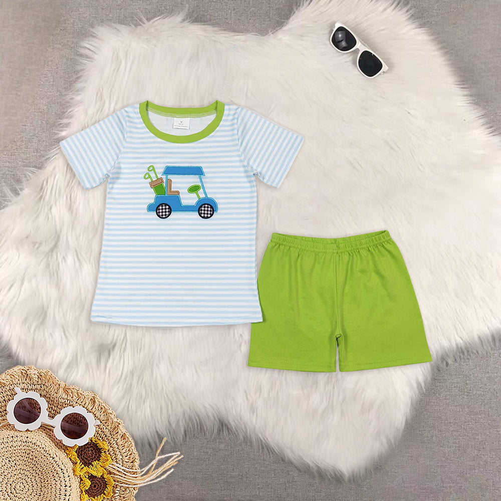 RTS Boys clothes embroidery Short Sleeve Shorts sets