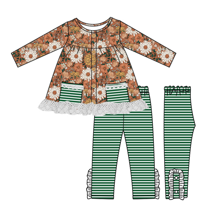 Deadline August 24 custom no moq eta 6-8weeks Flower Pocket Long Sleeve Pants Set