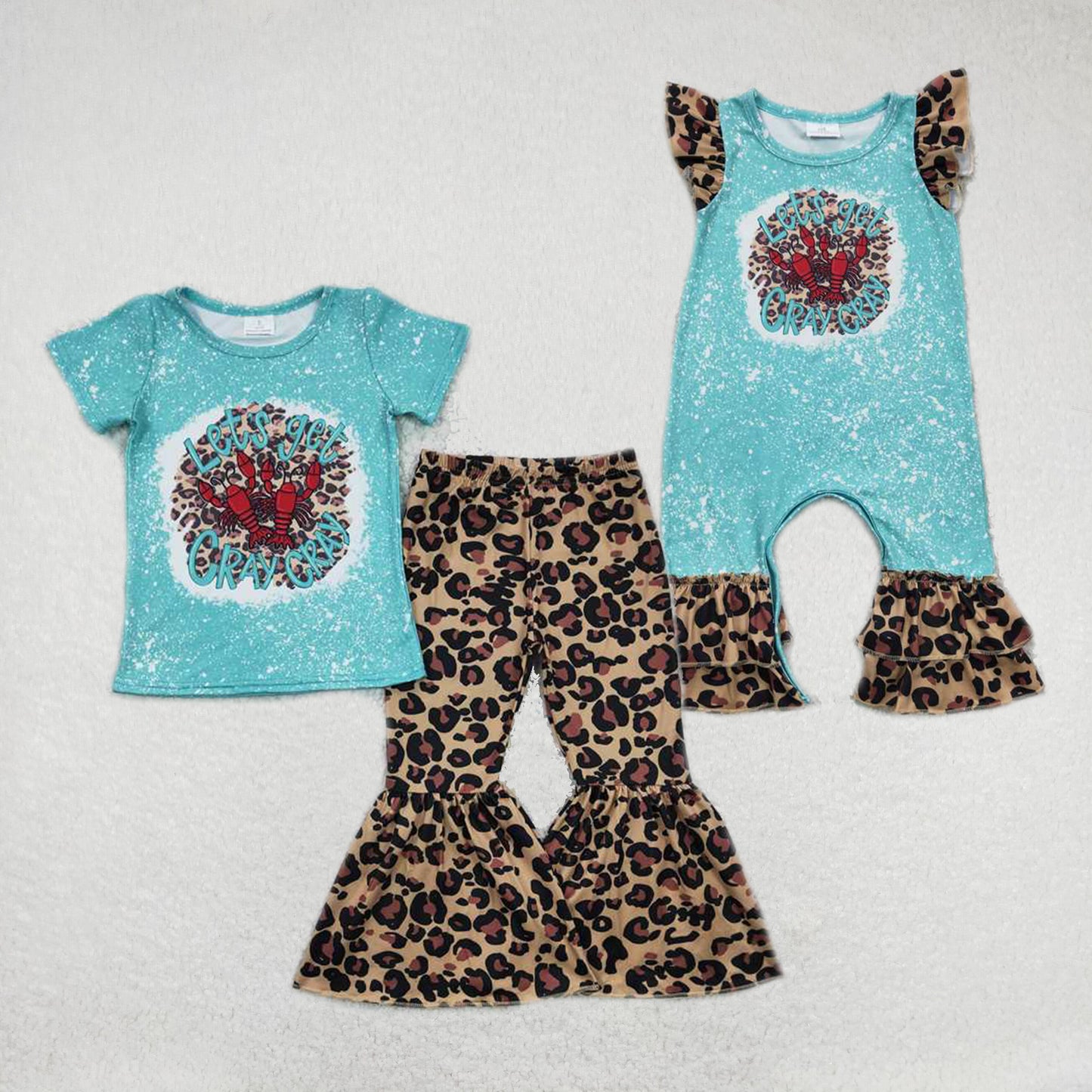 Baby girls lobster prints splash ink style solid color leopard print Sibling Sister Clothes Sets