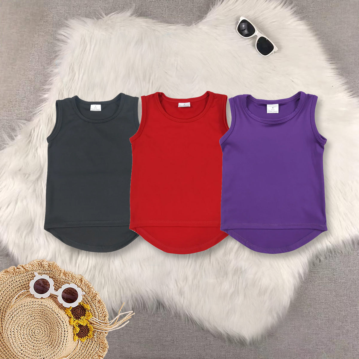 RTS NO MOQ Baby girls Clothes yoga solid color sleeveless tops