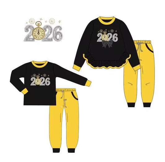 Custom moq 5 each style eta 6-7weeks baby girl clothes 2026 NEW YEAR long sleeve pants sets 1 and sets 2-25.8.14