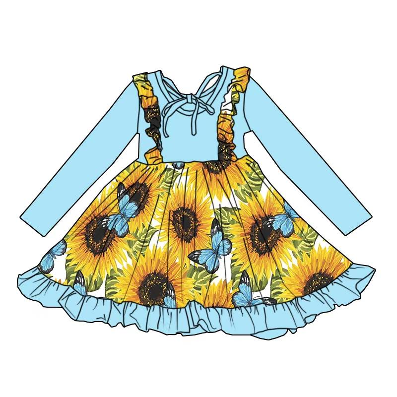 Custom moq 5 each style eta 6-7weeks milk silk baby girls summer long sleeves dresses 8-25.7.26