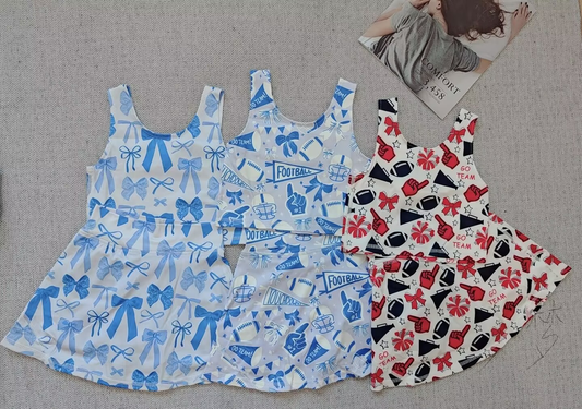 RTS NO MOQ Sibling baby girl clothes team cheer skirt yoga sets